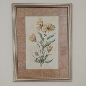Framed Golden Calendula Botanical  Print with Terracotta Border Gallery Wall